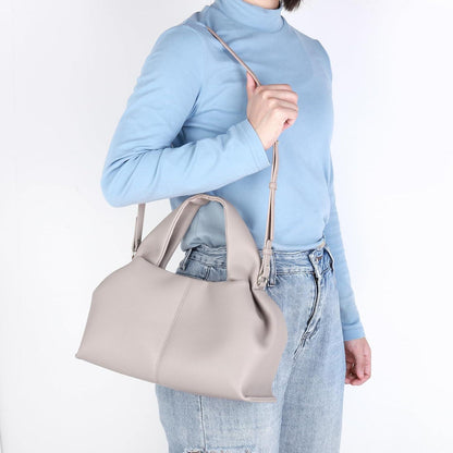 Damen Handtasche Vintage PU Leder Umhängetasche Einfarbig Clutch Grey