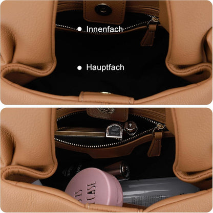 TIAASTAP Handtasche Damen PU Leder Vintage Beuteltasche Braun