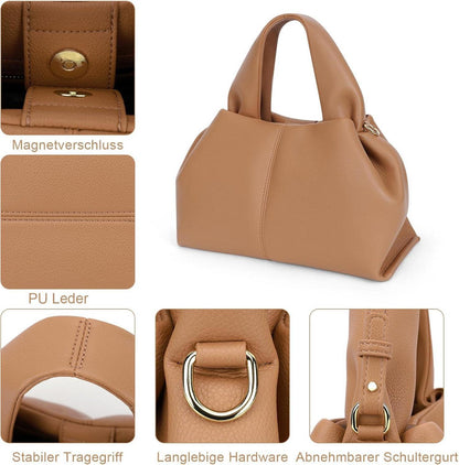 TIAASTAP kleine Vintage Handtasche Damen PU Leder Umhängetasche Braun