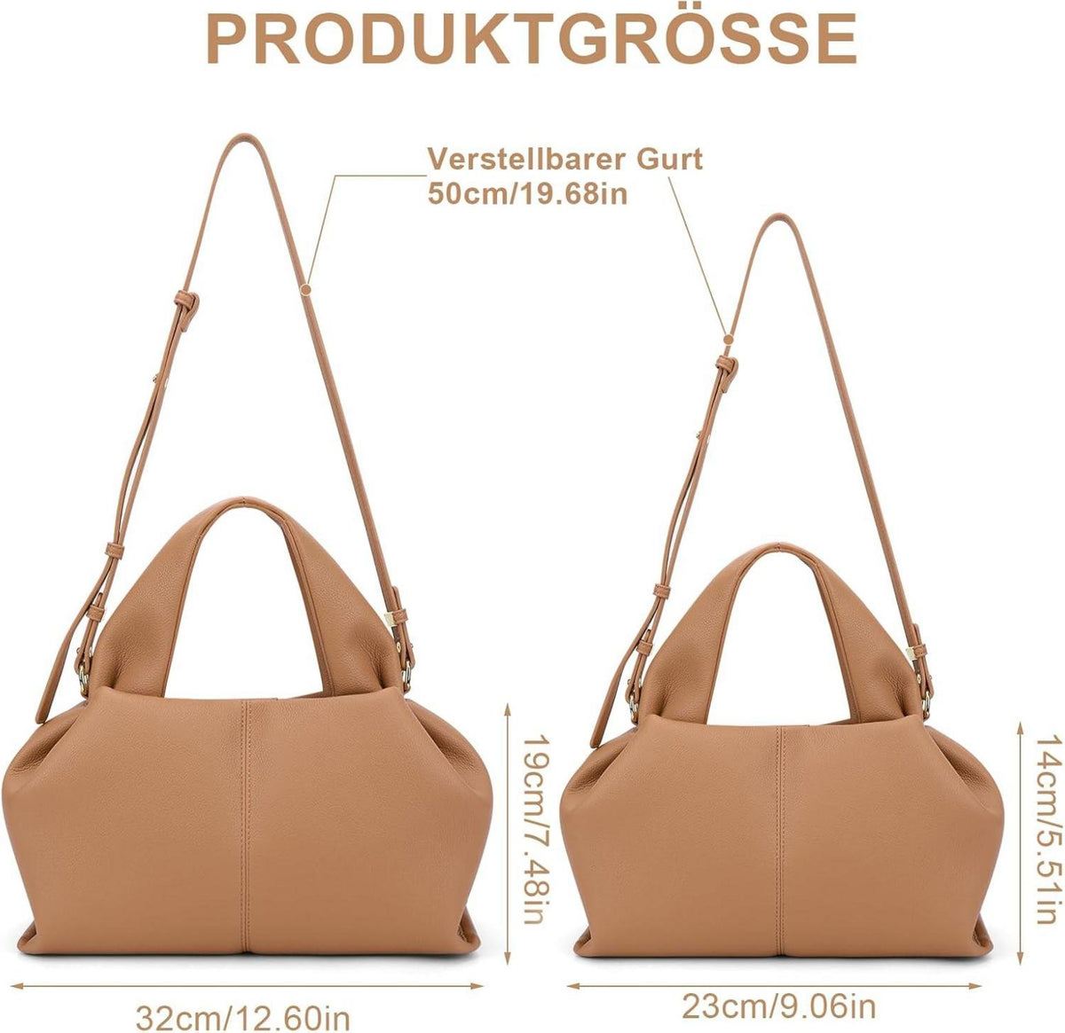 Kleine Umhängetasche Damen Vintage PU Leder Hobo Bag Clutch Einfarbig