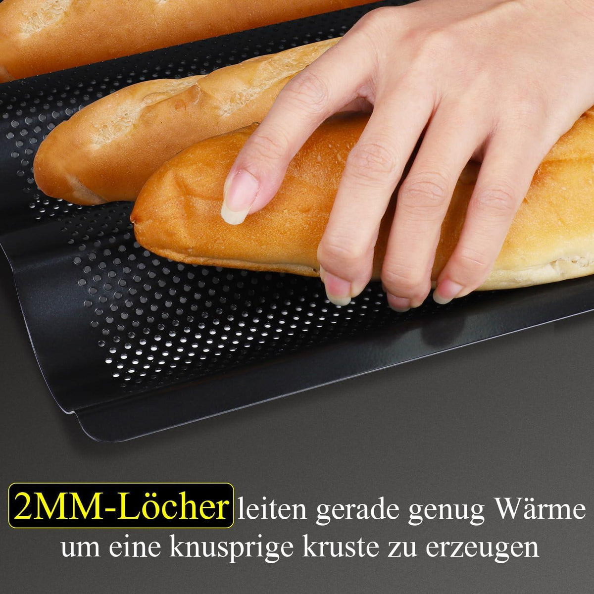 Hotec Baguette Backform für 3 Baguettes mit Antihaftbeschichtung Schwarz