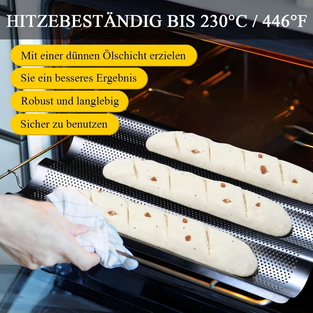 Baguette Backform Antihaft Baguette-Backblech Schwarz 3 Baguettes