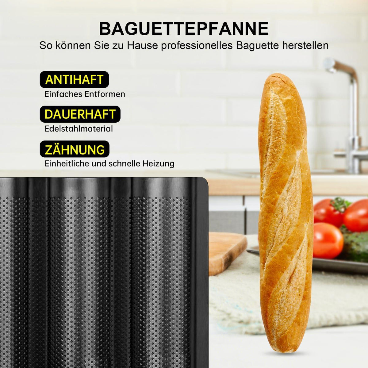 Baguette Backform Antihaftbeschichtet 3 Baguettes 38x24,5cm