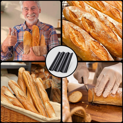 Baguette Backform Antihaft Baguette-Backblech Schwarz 3 Baguettes