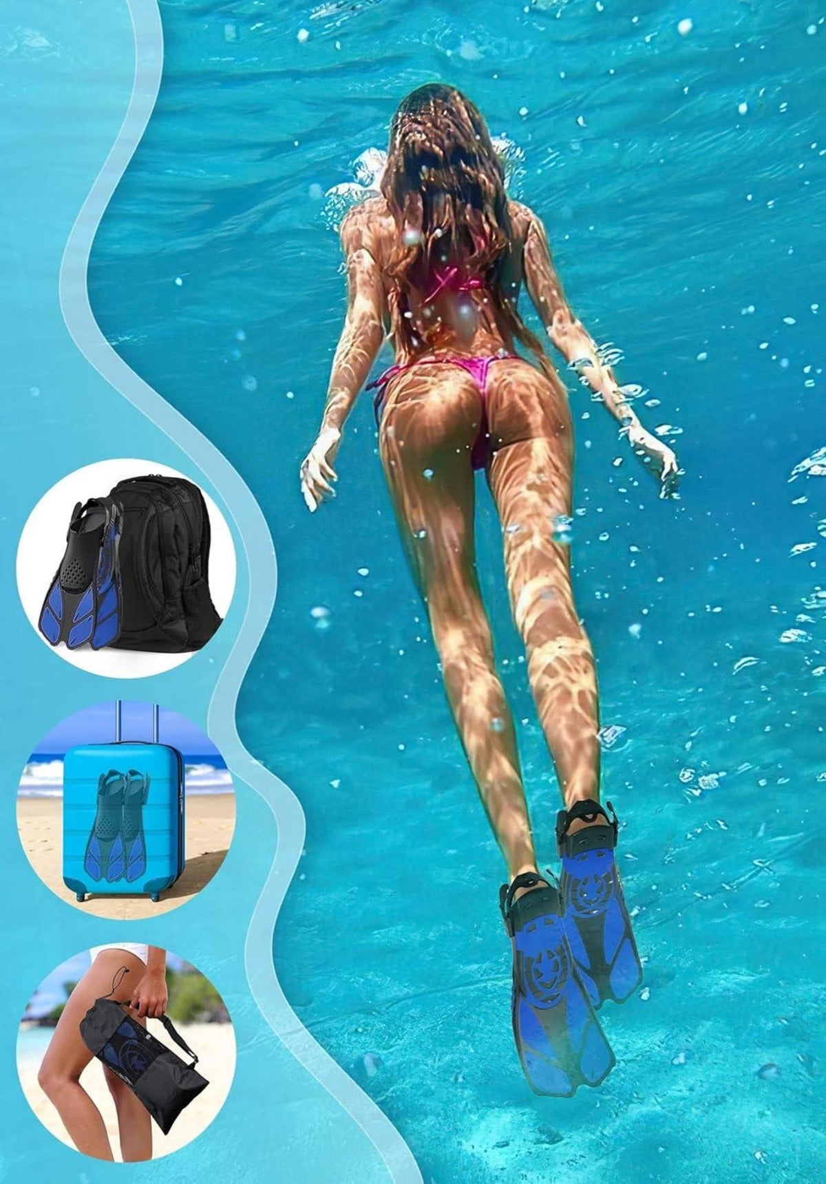 Schnorchelflossen Verstellbar Erwachsene Unisex Taucherflossen Blau