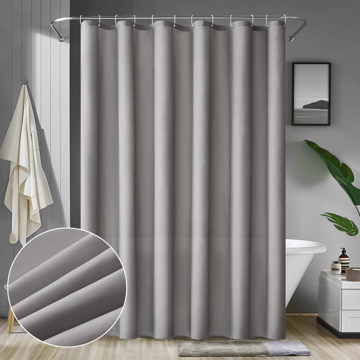 Duschvorhang Wasserdicht Anti-Schimmel 180x210cm Textil Waschbar Grau