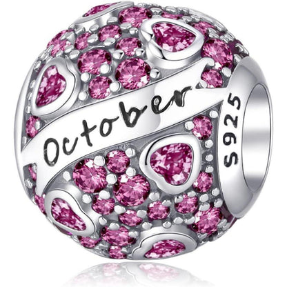925 Sterling Silber Geburtsstein Charm Anhänger - Oktober Herz Zirkon