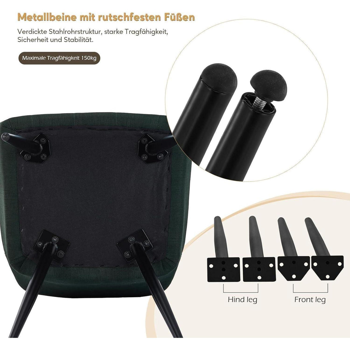 Gepolsterter Esszimmerstuhl mit Armlehnen & Leinenbezug (Grün)