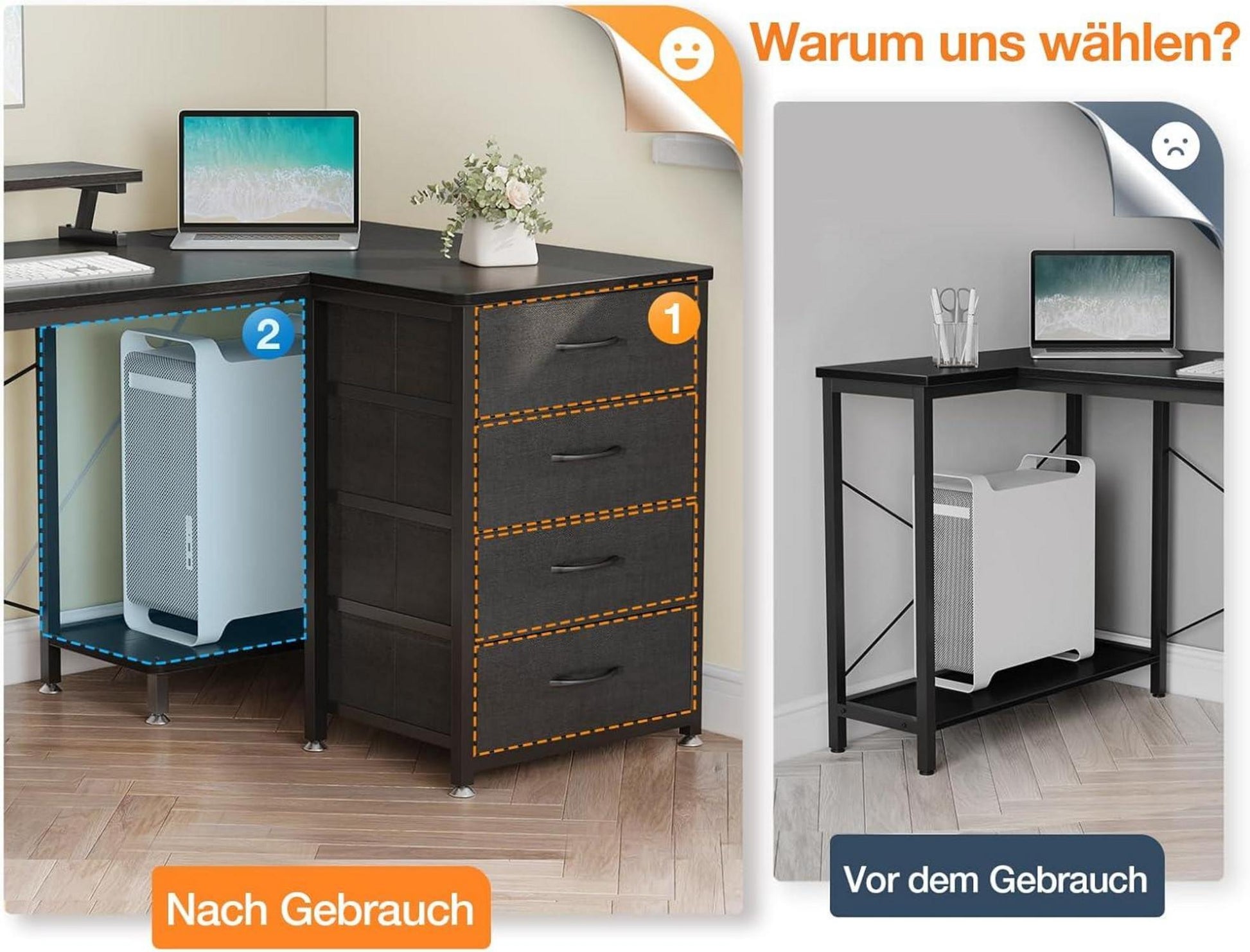 Schreibtisch 140x80cm L-Form Gaming LED USB Steckdosen Schwarz