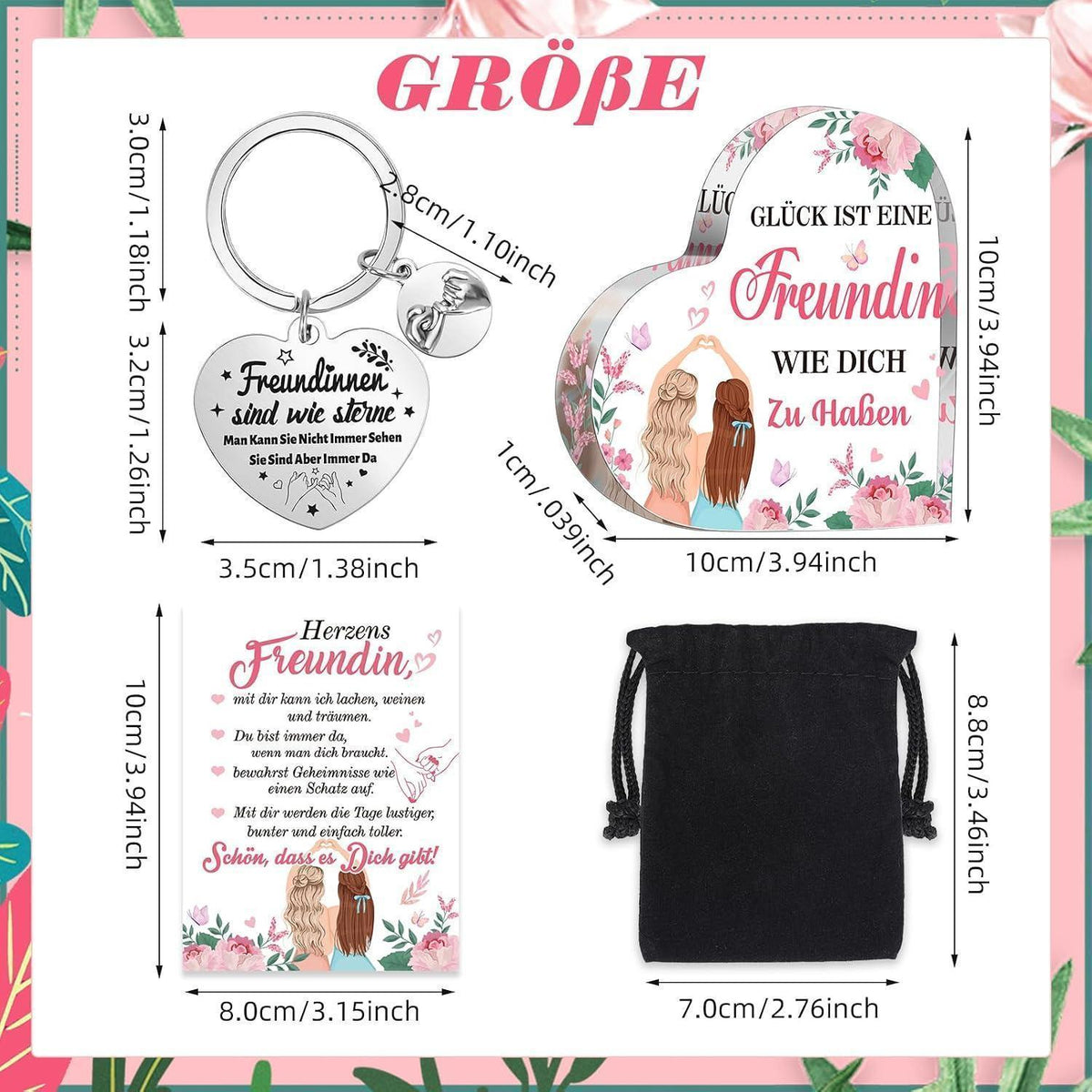 Freundin Geschenk Set: Schlüsselanhänger, Acryl Deko & Karte