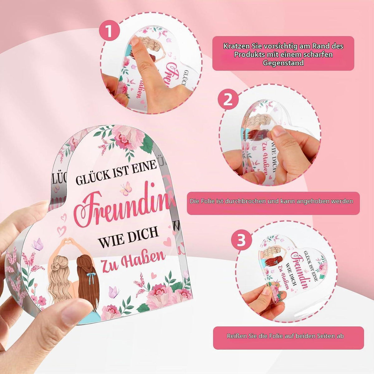 Freundin Geschenk Set: Schlüsselanhänger, Acryl Deko & Karte