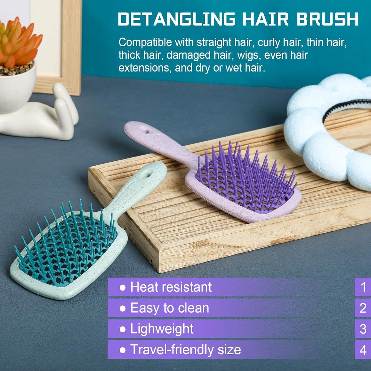 Entwirrungs-Haarbürste 2er Pack für alle Haartypen - Grün Violett