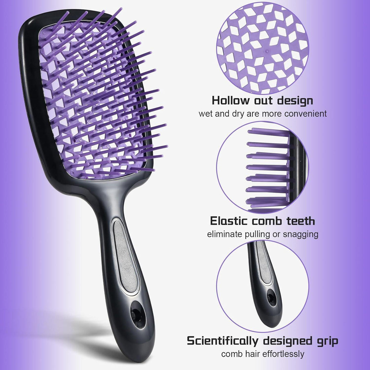 Entwirrungs-Haarbürste 2er Pack Naturhaar Violett und Schwarz