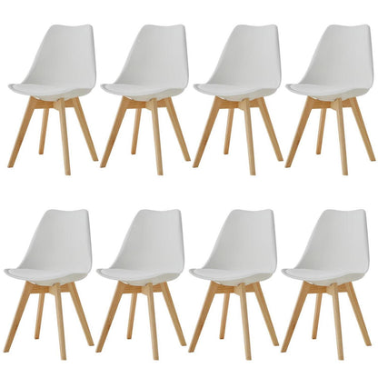 Esszimmerstuhl-Set 8er-Set Weiß | Massivholzbeine & Ergonomisch