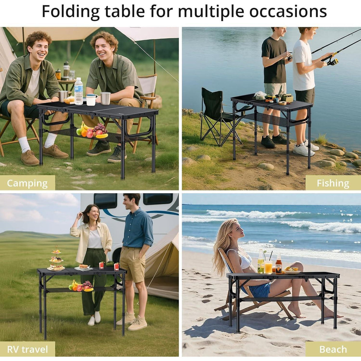 Klapptisch Aluminium 88x40cm 3 Höhen, mit Netz, Ganz Schwarz