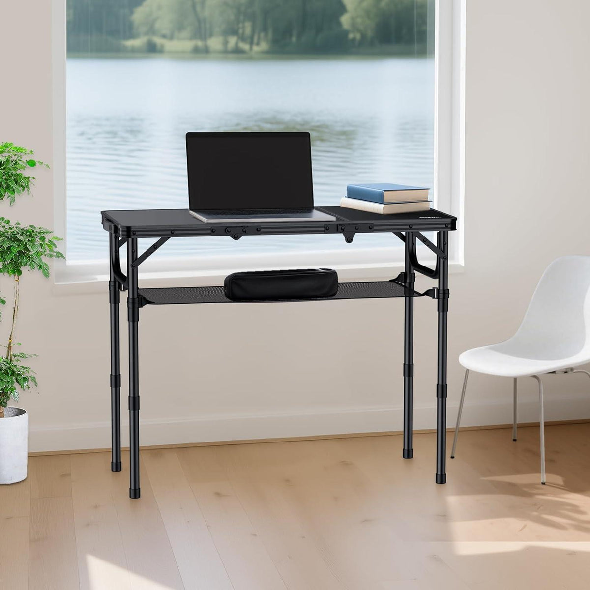 Klapptisch Aluminium 88x40cm 3 Höhen, mit Netz, Ganz Schwarz