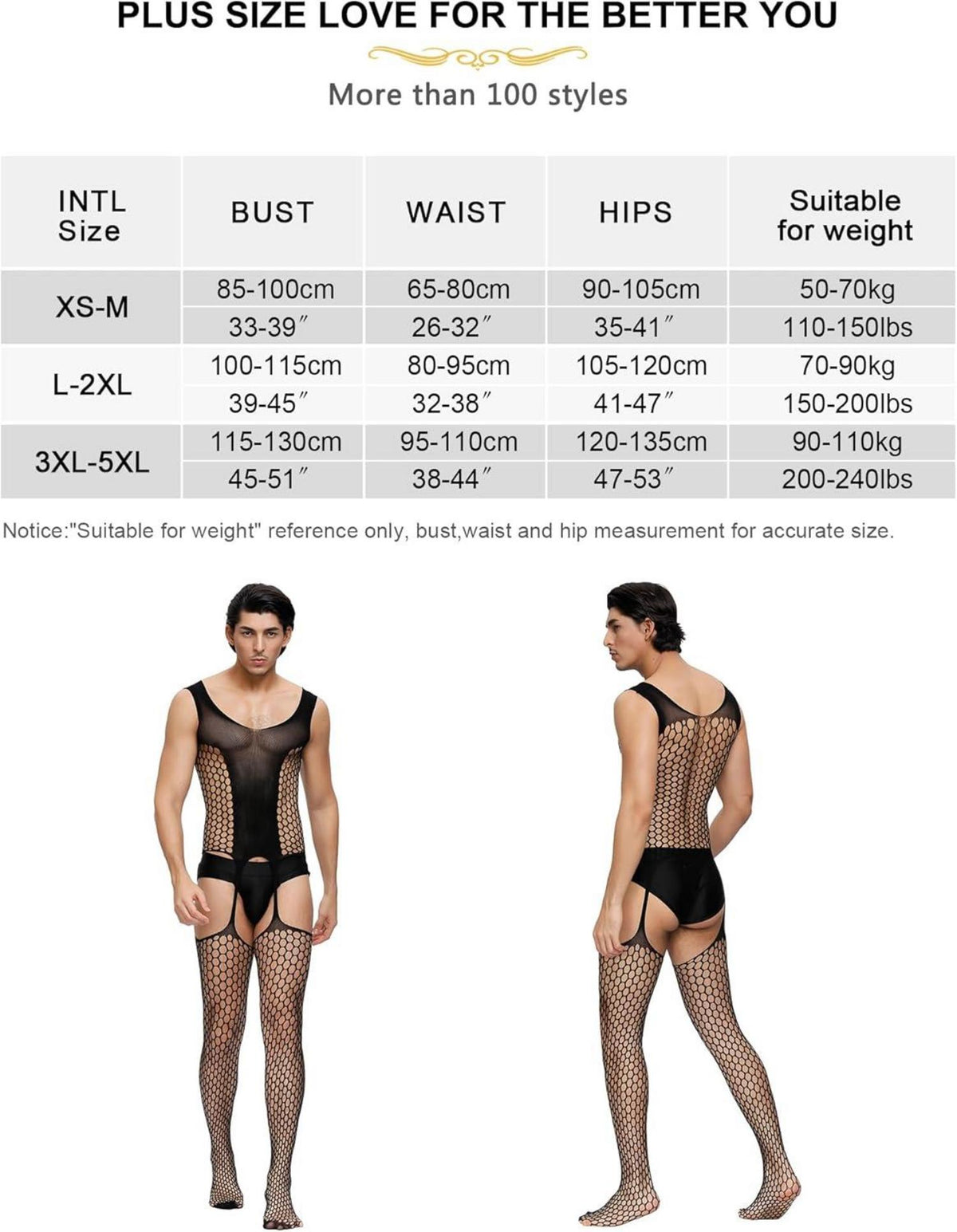 Sexy Bodystocking Ouvert Herren Große Größen Netz Schwarz L-XXL