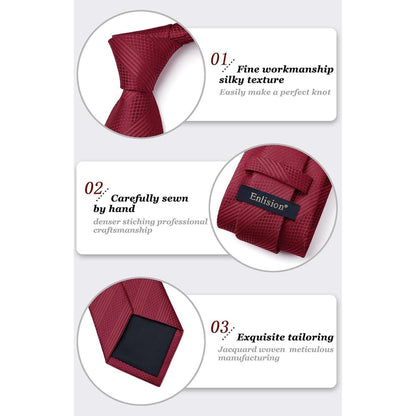 Krawatten-Set Herren mit Einstecktuch, Weinrot Streifen