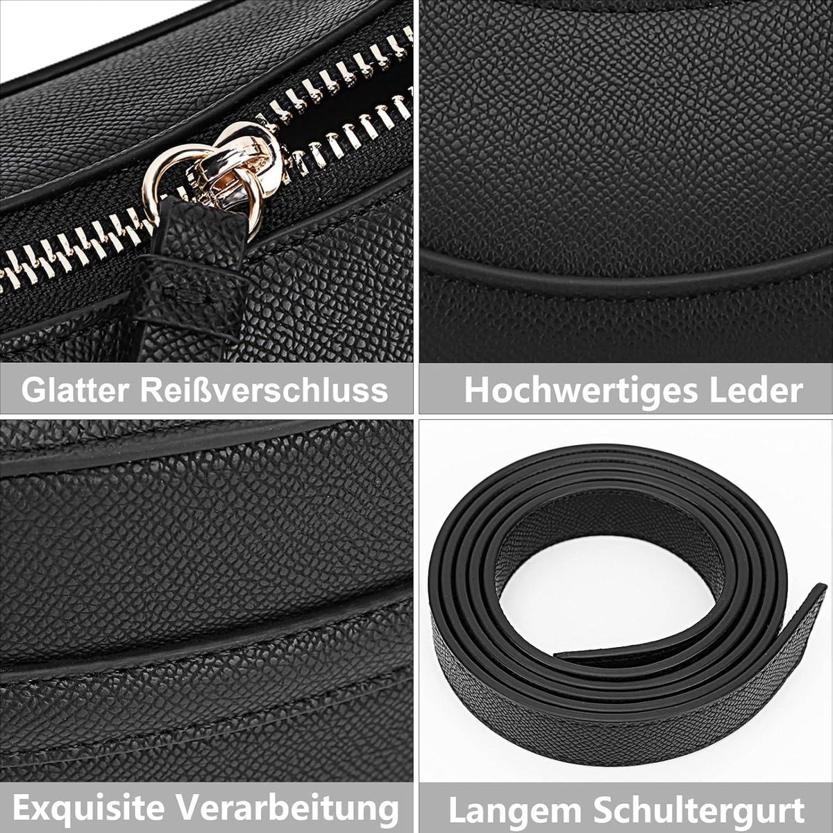 Damen Halbmond Tasche PU Leder Schultertasche Umhängetasche Schwarz