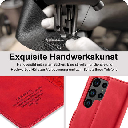 Samsung Galaxy S24 Ultra Klapphülle mit Schutzfolie & Kartenfächern in Lederoptik