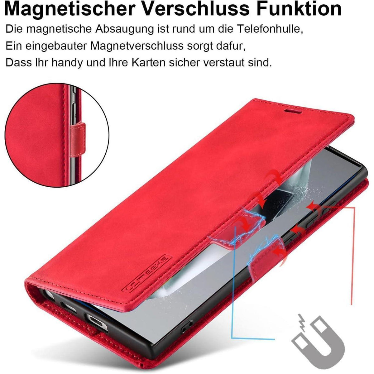 Samsung Galaxy S24 Ultra Klapphülle mit Schutzfolie & Kartenfächern in Lederoptik