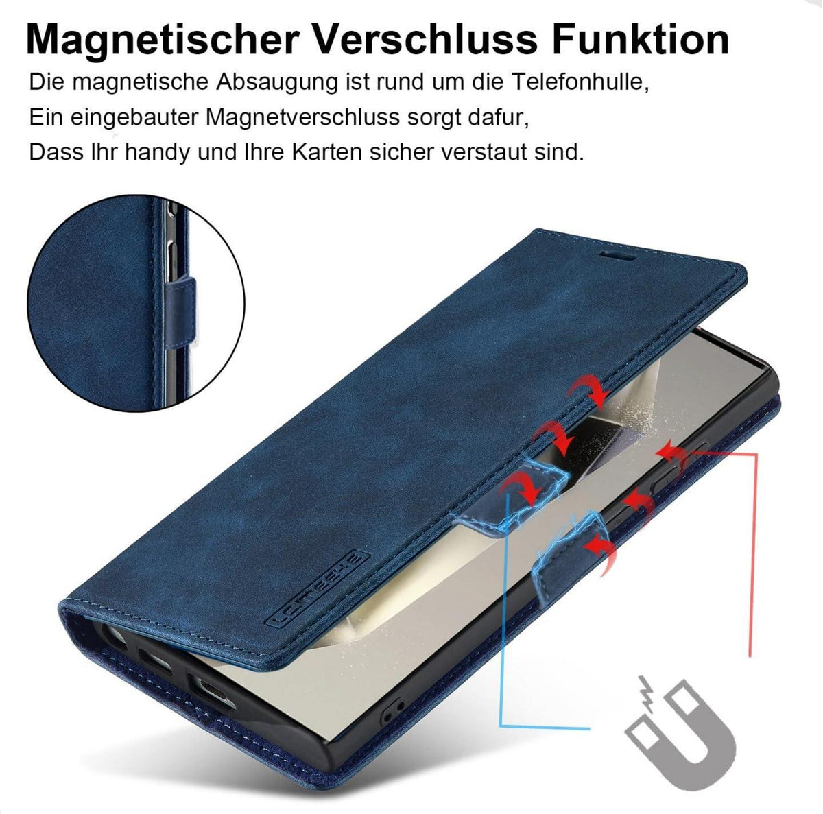 Ailicici Samsung S24 Ultra Hülle Leder Wallet mit Schutzfolie Blau
