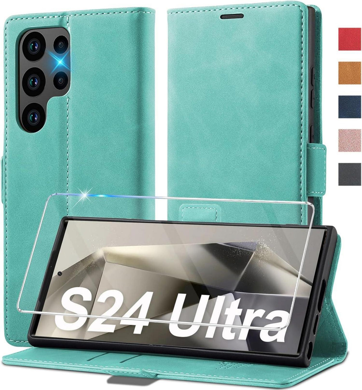 Samsung S24 Ultra Hülle Leder Wallet Schutzfolie