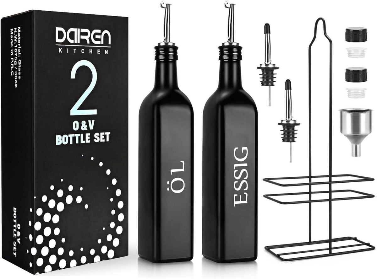 Öl und Essig Spender Flasche 500ML Glas-Set mit Caddy Halter