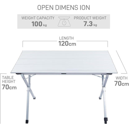 Aluminium Campingtisch klappbar 120x70cm, 100kg belastbar, mit Tragetasche
