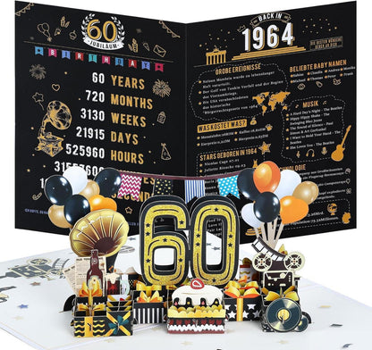 Joyoldelf 3D Pop Up Geburtstagskarte 60 Geburtstagsgeschenk Umschlag