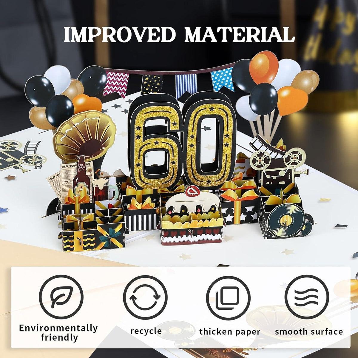 Joyoldelf 3D Pop Up Geburtstagskarte 60 Geburtstag 1964 Jahrgang Männer Frauen