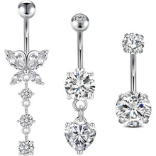 Bauchnabelpiercing 3er Set 10mm Chirurgenstahl Silber Gold Herz Schmetterling