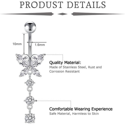 Bauchnabelpiercing 3er Set 10mm Chirurgenstahl Silber Gold Herz Schmetterling