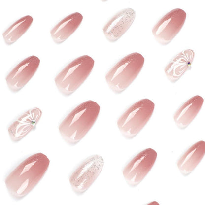 24 Weiße Sargnägel mit Schmetterling – Pink French Press On Nails