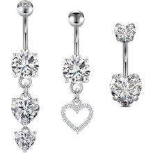 3er Set Bauchnabelpiercing 10mm Chirurgenstahl Silber Gold Herz Schmetterling