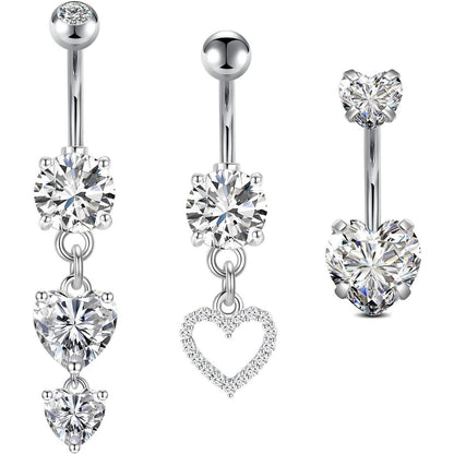 3er Set Bauchnabelpiercing 10mm Chirurgenstahl Silber Gold Herz Schmetterling
