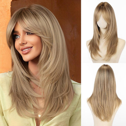 Blonde lange gerade Perücke mit Pony – Synthetisch & natürlich