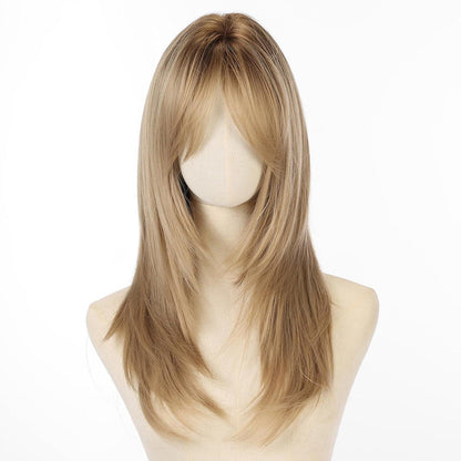 Blonde lange gerade Perücke mit Pony – Synthetisch & natürlich
