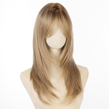 Blonde lange gerade Perücke mit Pony – Synthetisch & natürlich