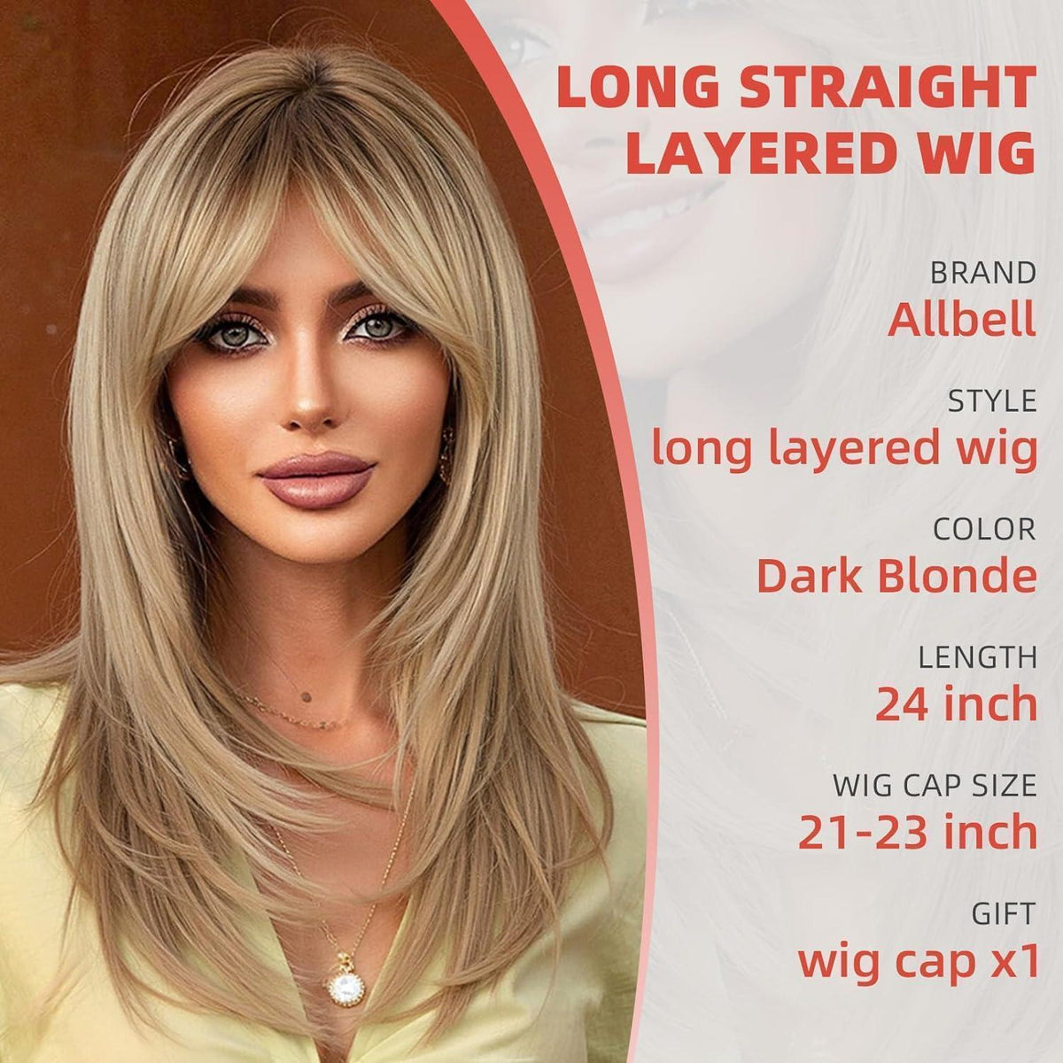 Blonde lange gerade Perücke mit Pony – Synthetisch & natürlich