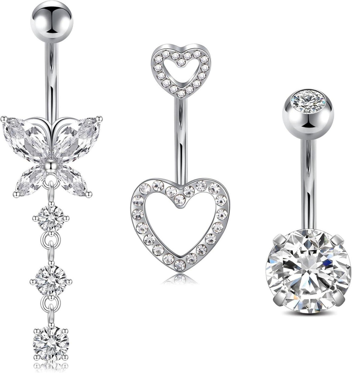 3 Stück Bauchnabelpiercing Set Chirurgenstahl Silber Gold Diamant