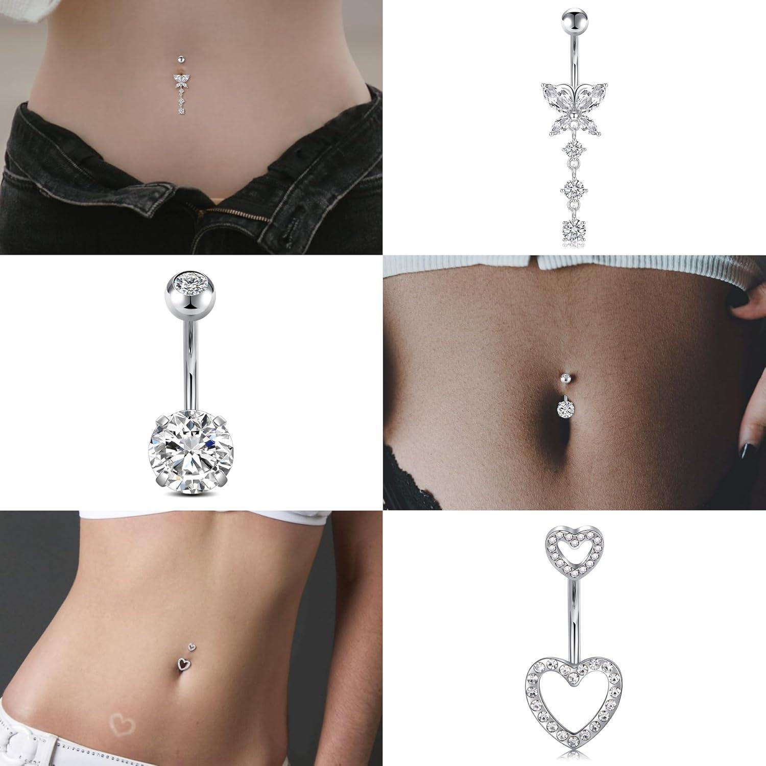 3er Set Bauchnabelpiercing 14G Silber Gold Chirurgenstahl