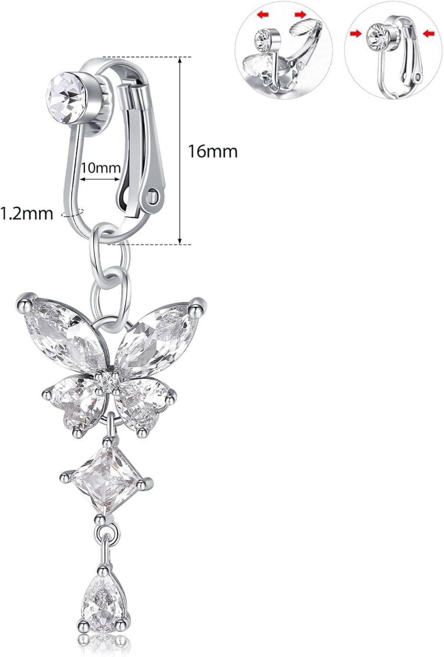 3er Set Fake Bauchnabelpiercing Silber CZ Herz Schmetterling
