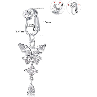 3 Stück Fake Bauchnabelpiercing Set Silber Lang Kristall