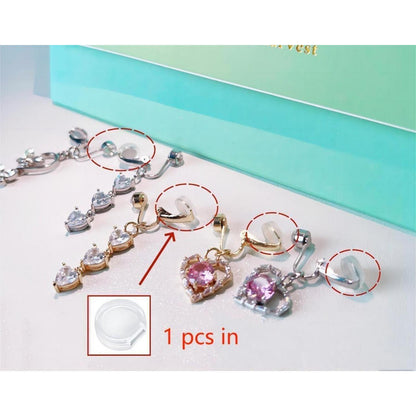 3 Stück Fake Bauchnabelpiercing Set Silber Lang Kristall