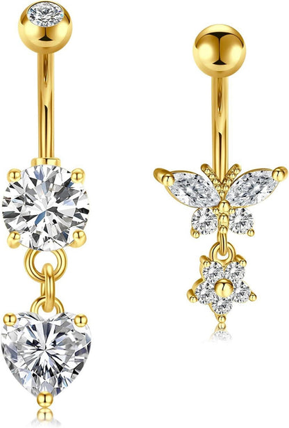Bauchnabelpiercing Set Kristallkugel Zirkonia Gold Silber