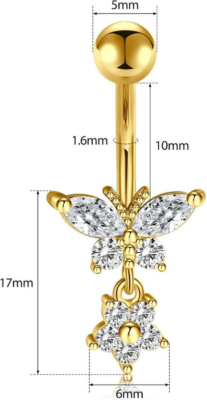 Bauchnabelpiercing Set Kristallkugel Zirkonia Gold Silber