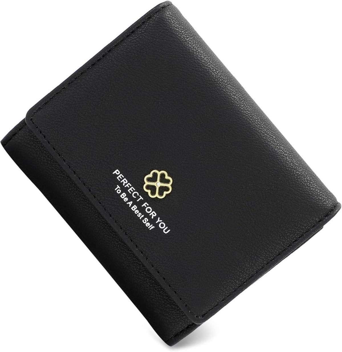 Geldbörse Damen Klein mit Münzfach & Kartenfächern PU Leder Schwarz