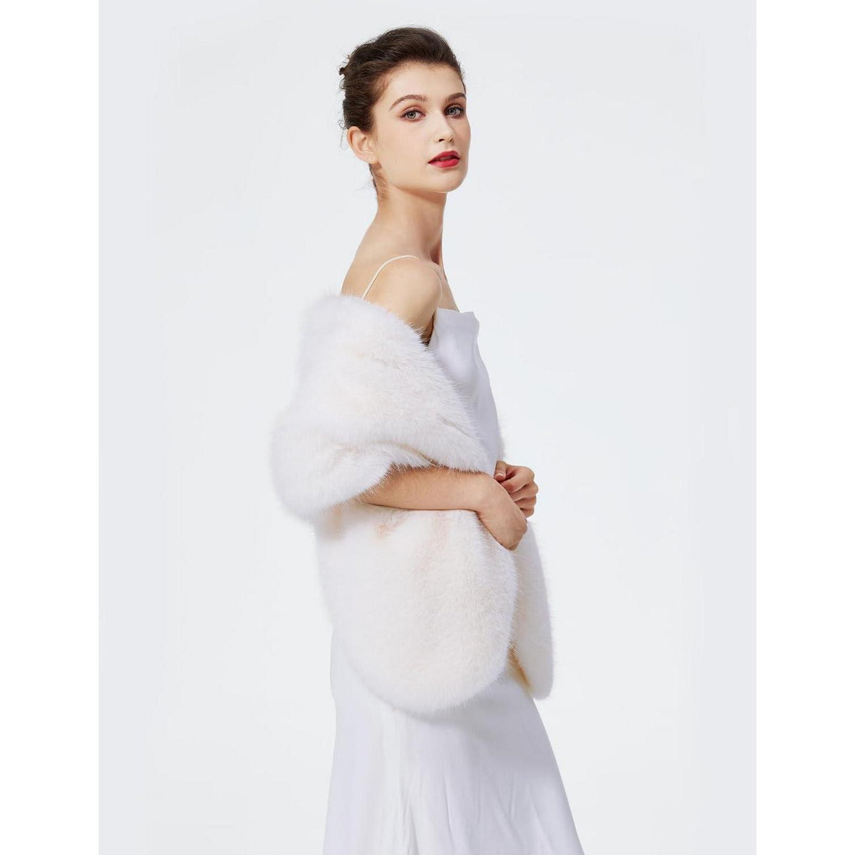 Kunstpelz Stola Damen für Abendkleid Winter Hochzeit Festlich Weiß