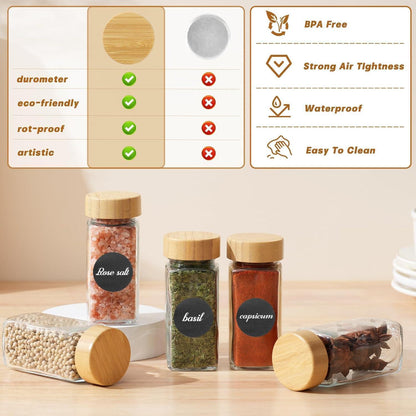 24er Set 120ml Gewürzgläser Eckig Holzdeckel Etikett Pinsel